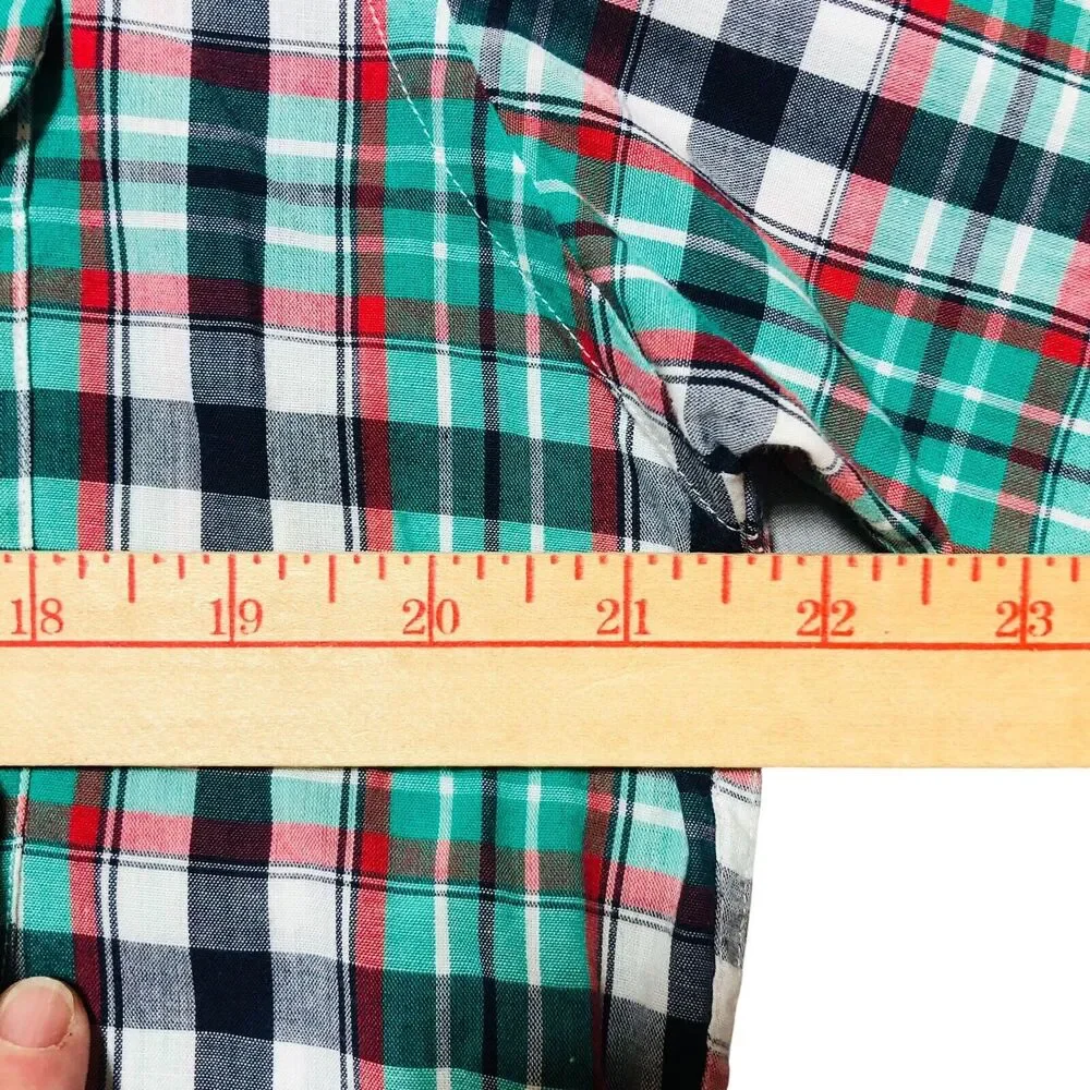 Y2K IZOD Club Mens Large Short Sleeve Casual Button Up Shirt Green Plaid Preppy